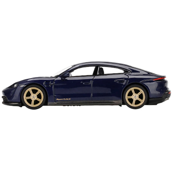 Porsche Taycan Turbo S Gentian Blue Metallic Limited Edition to 2400 pieces Worldwide 1/64 Diecast Model Car by True Scale Miniatures