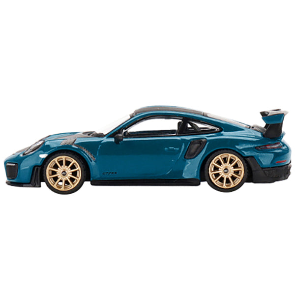 Porsche 911 GT2 RS Weissach Package Miami Blue with Carbon Stripes Limited Edition to 3600 pieces Worldwide 1/64 Diecast Model Car by True Scale Miniatures