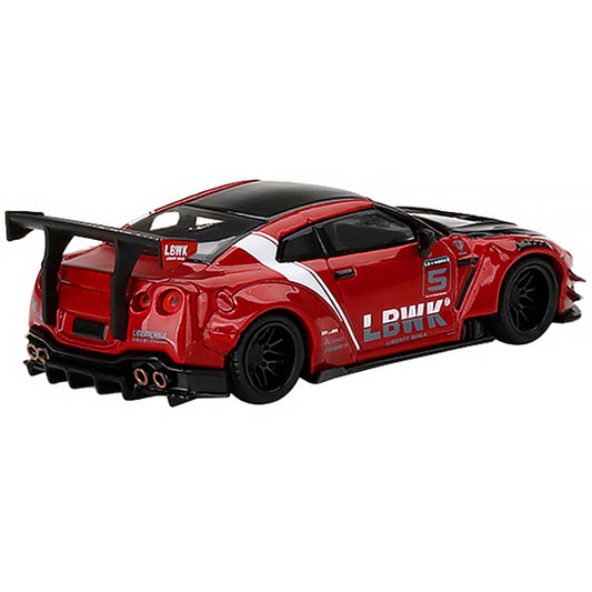 Nissan GT-R R35 Type 2 LB Works Rear Wing ver 3 LB Work Livery 2.0 Red Metallic and Black with Stripes Limited Edition to 3600 pieces Worldwide 1/64 Diecast Model Car by True Scale Miniatures