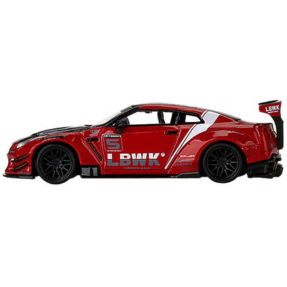 Nissan GT-R R35 Type 2 LB Works Rear Wing ver 3 LB Work Livery 2.0 Red Metallic and Black with Stripes Limited Edition to 3600 pieces Worldwide 1/64 Diecast Model Car by True Scale Miniatures