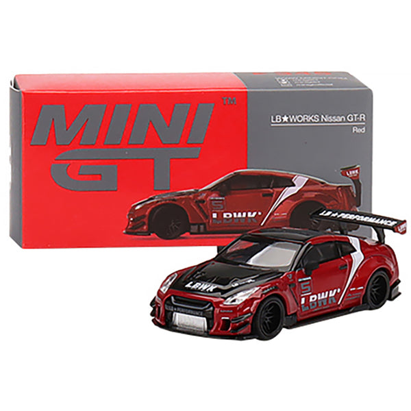 Nissan GT-R R35 Type 2 LB Works Rear Wing ver 3 LB Work Livery 2.0 Red Metallic and Black with Stripes Limited Edition to 3600 pieces Worldwide 1/64 Diecast Model Car by True Scale Miniatures