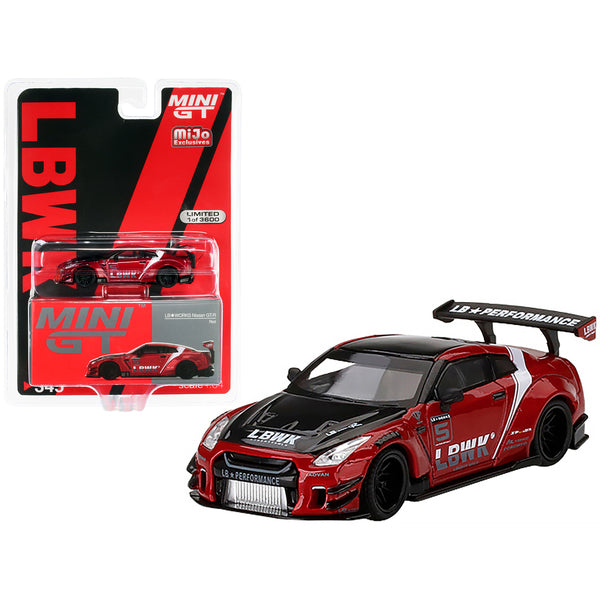 Nissan GT-R R35 Type 2 LB Works Rear Wing ver 3 LB Work Livery 2.0 Red Metallic and Black with Stripes Limited Edition to 3600 pieces Worldwide 1/64 Diecast Model Car by True Scale Miniatures