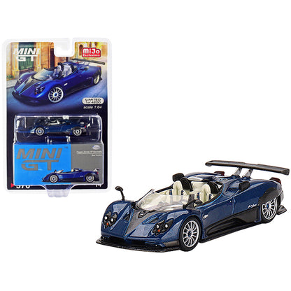 Pagani Zonda HP Barchetta Convertible Blue Tricolore Metallic and Carbon with White Interior Limited Edition to 4200 pieces Worldwide 1/64 Diecast Model Car by True Scale Miniatures