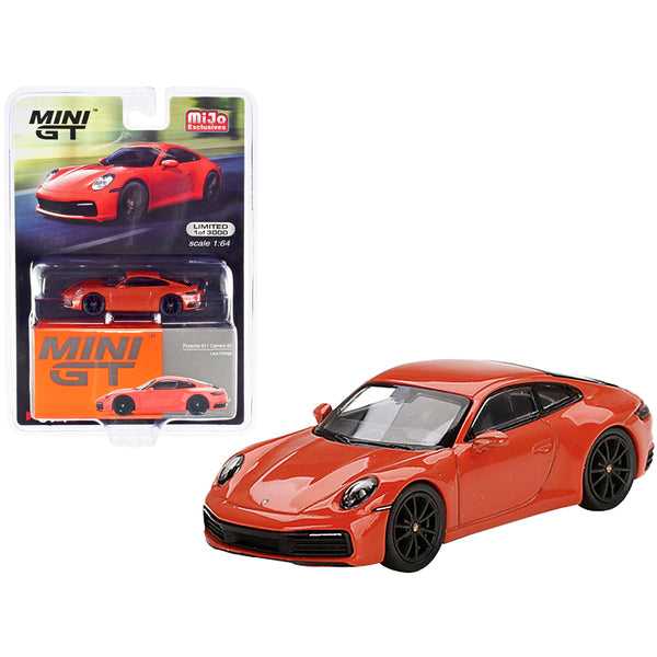 Porsche 911 (992) Carrera 4S Lava Orange Limited Edition to 3000 pieces Worldwide 1/64 Diecast Model Car by True Scale Miniatures