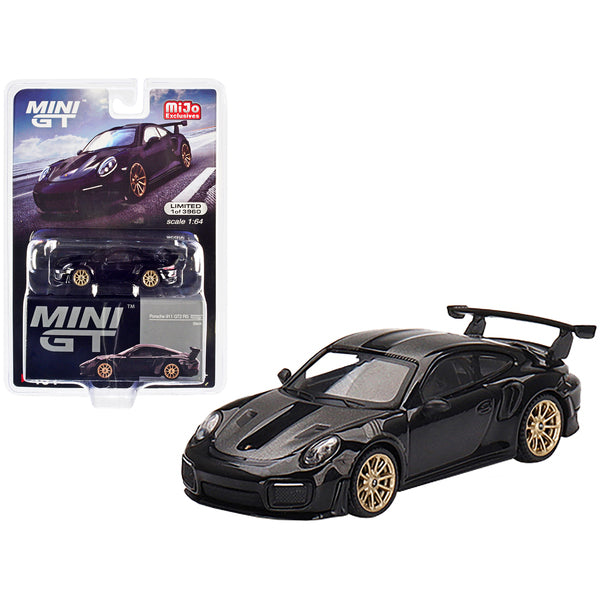 Porsche 911 (991) GT2 RS Weissach Package Black with Carbon Stripes Limited Edition to 3960 pieces Worldwide 1/64 Diecast Model Car by True Scale Miniatures