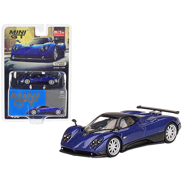 Pagani Zonda F Blu Argentina Blue Metallic with Black Top Limited Edition to 3000 pieces Worldwide 1/64 Diecast Model Car by True Scale Miniatures