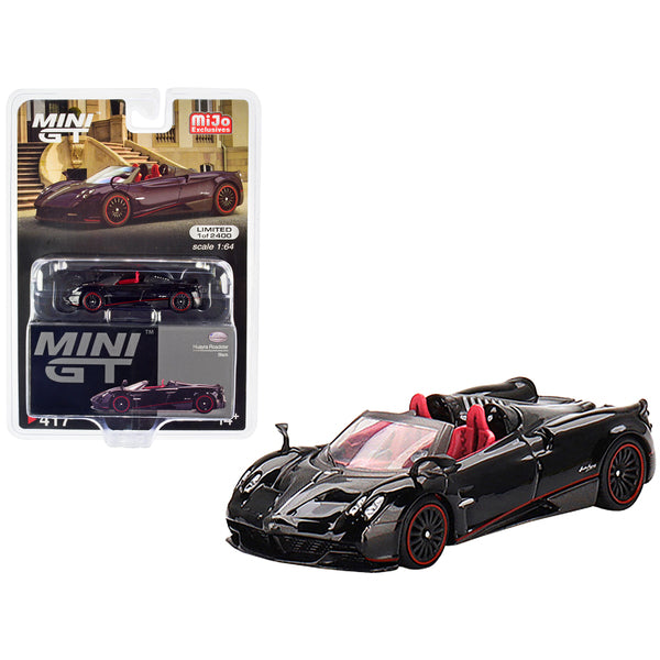 Pagani Huayra Roadster Black with Red Stripes and Interior Limited Edition to 2400 pieces Worldwide 1/64 Diecast Model Car by True Scale Miniatures