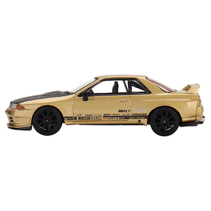 Nissan Skyline GT-R VR32 "Top Secret" RHD (Right Hand Drive) Gold Metallic with Black Hood 1/64 Diecast Model Car by True Scale Miniatures