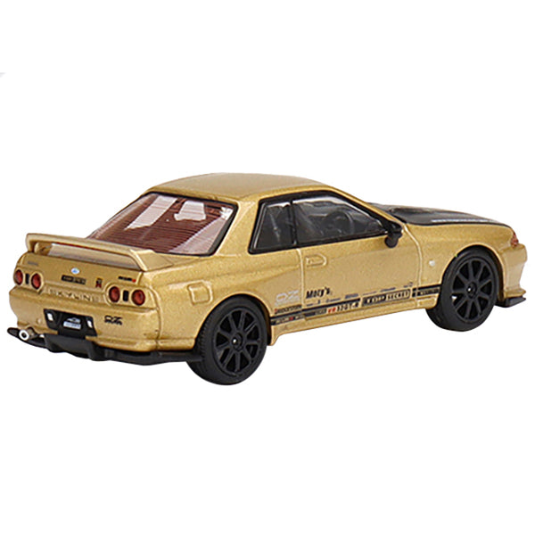 Nissan Skyline GT-R VR32 "Top Secret" RHD (Right Hand Drive) Gold Metallic with Black Hood 1/64 Diecast Model Car by True Scale Miniatures