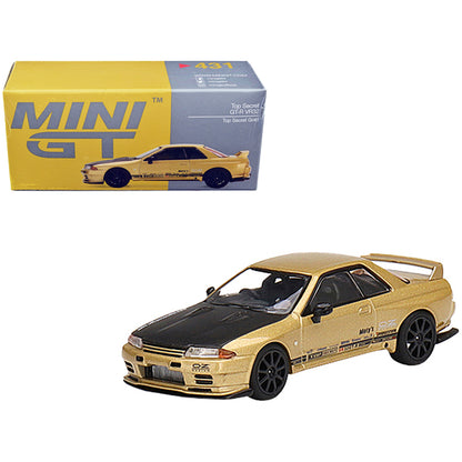 Nissan Skyline GT-R VR32 "Top Secret" RHD (Right Hand Drive) Gold Metallic with Black Hood 1/64 Diecast Model Car by True Scale Miniatures