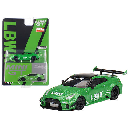 Nissan 35GT-RR Ver.1 LB-Silhouette Works GT LBWK Apple Green with Black Top Limited Edition to 2400 pieces Worldwide 1/64 Diecast Model Car by True Scale Miniatures