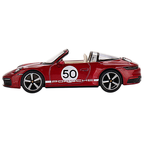 Porsche 911 Targa 4S Convertible "Heritage Design" Edition #50 Cherry Red Metallic Limited Edition to 1800 pieces Worldwide 1/64 Diecast Model Car by True Scale Miniatures