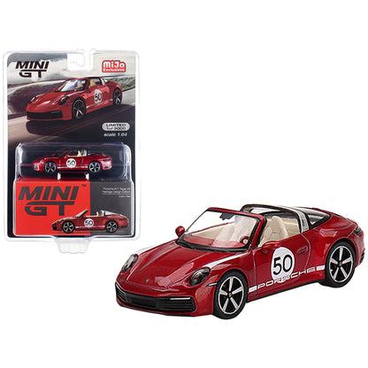 Porsche 911 Targa 4S Convertible "Heritage Design" Edition #50 Cherry Red Metallic Limited Edition to 1800 pieces Worldwide 1/64 Diecast Model Car by True Scale Miniatures