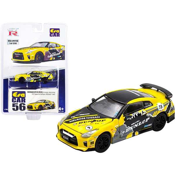 Nissan GT-R (R35) RHD (Right Hand Drive) #73 Yellow with Graphics "Dunlop" Simola Hillclimb 1st Special Edition Limited Edition to 1200 pieces 1/64 Diecast Model Car by Era Car