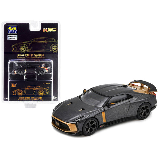 Nissan GT-R50 by Italdesign Liquid Kinetic Gray Metallic and Gold Goodwood Version Limited Edition to 2400 pieces 1/64 Diecast Model Car by Era Car