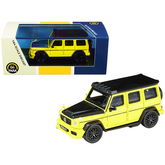 Mercedes AMG G63 Liberty Walk Wagon Bright Yellow with Black Hood and Top 1/64 Diecast Model Car by Paragon