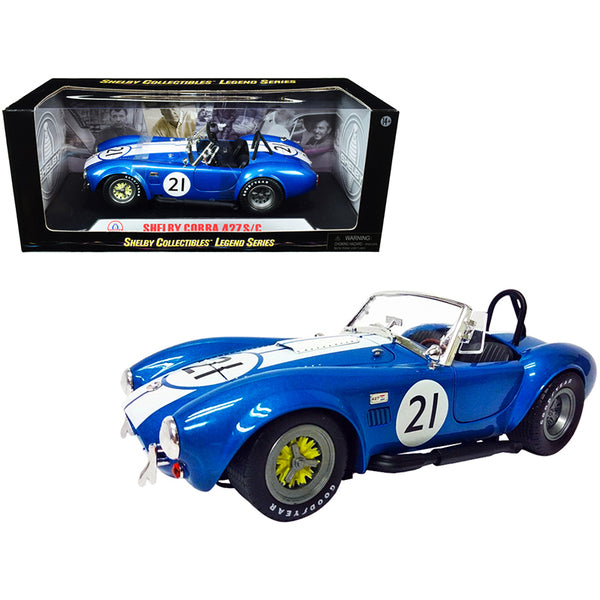 Shelby Cobra 427 S/C #21 Blue Metallic with White Stripes 1/18 Diecast Model Car by Shelby Collectibles