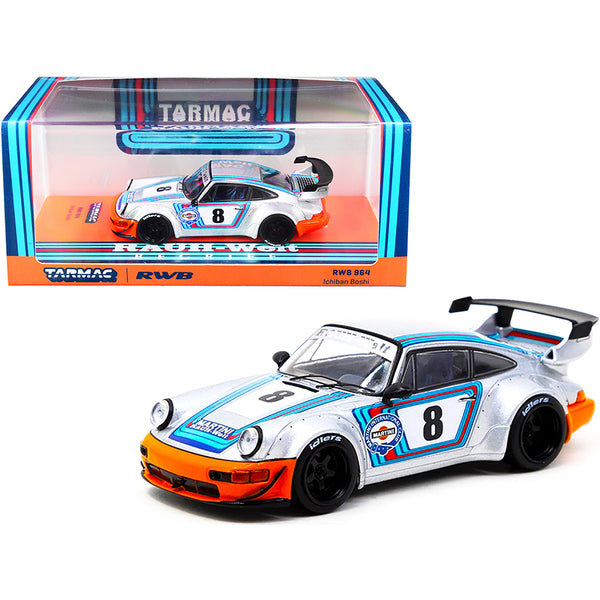 Porsche RWB 964 Ichiban Boshi #8 "Martini" Silver with Stripes "RAUH-Welt BEGRIFF" 1/43 Diecast Model Car by Tarmac Works