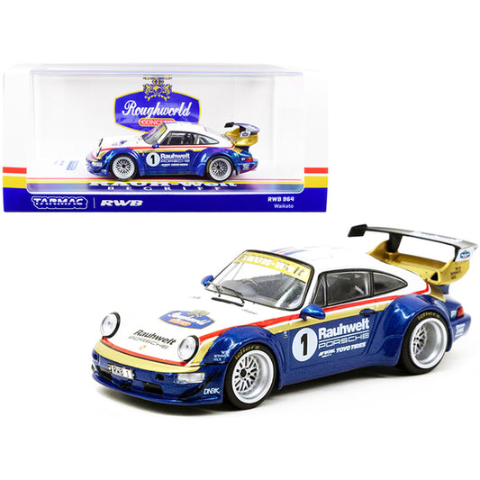 Porsche RWB 964 Waikato RHD (Right Hand Drive) #1 White and Blue Metallic with Stripes "RAUH-Welt BEGRIFF" 1/43 Diecast Model Car by Tarmac Works