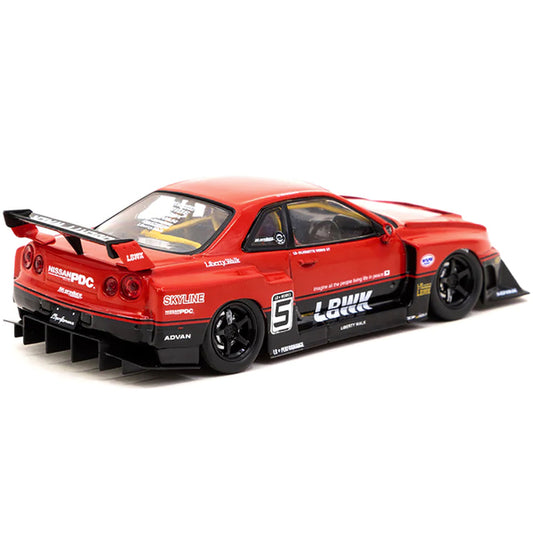 Nissan Skyline LB-ER34 Super Silhouette RHD (Right Hand Drive) #5 Wataru Kato "Liberty Walk" Red and Black "Hobby43" 1/43 Diecast Model Car by Tarmac Works