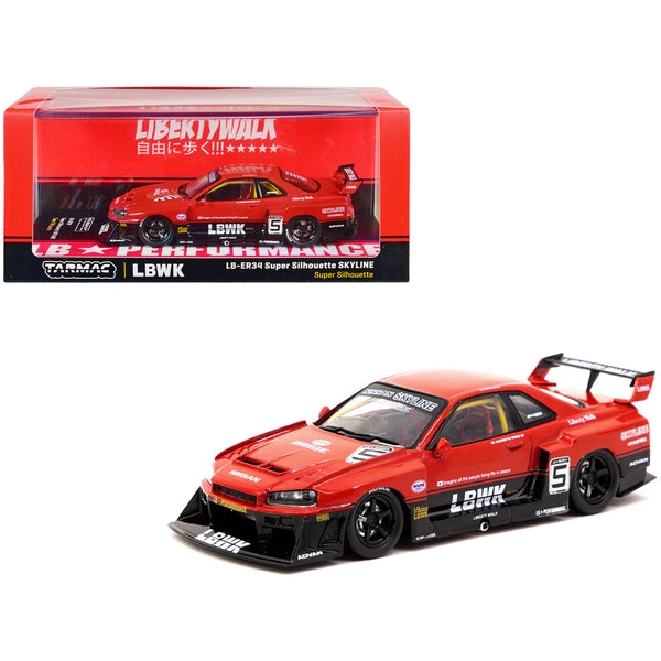 Nissan Skyline LB-ER34 Super Silhouette RHD (Right Hand Drive) #5 Wataru Kato "Liberty Walk" Red and Black "Hobby43" 1/43 Diecast Model Car by Tarmac Works