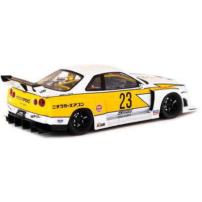 Nissan Skyline LB-ER34 Super Silhouette RHD (Right Hand Drive) #23 "Liberty Walk - LB Performance" White with Graphics "Hobby43" Series 1/43 Diecast Model Car by Tarmac Works