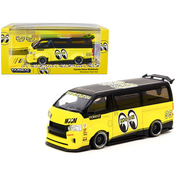 Toyota Hiace Widebody Van RHD (Right Hand Drive) #99 "Mooneyes Team Van" Yellow and Black with Graphics "Hobby43" 1/43 Diecast Model Car by Tarmac Works