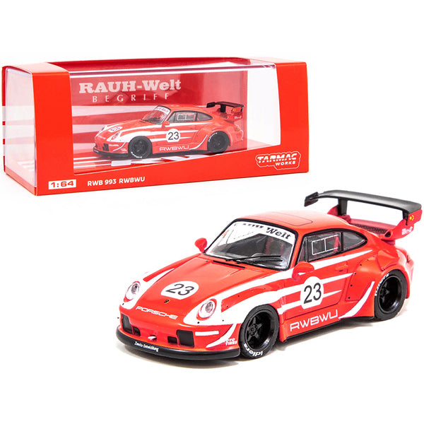 Porsche RWB 993 RWBWU #23 Red with White Stripes "RAUH-Welt BEGRIFF" 1/64 Diecast Model Car by Tarmac Works