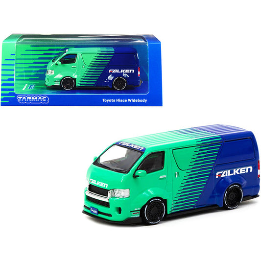 Toyota Hiace Widebody Van RHD (Right Hand Drive) "Falken Tires" Green and Blue 1/64 Diecast Model Car by Tarmac Works