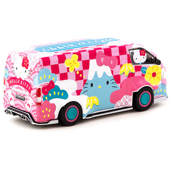 Toyota Hiace Widebody Van RHD (Right Hand Drive) Pink with Graphics "Hello Kitty Capsule Summer Festival" "Collab64" Series 1/64 Diecast Model by Tarmac Works