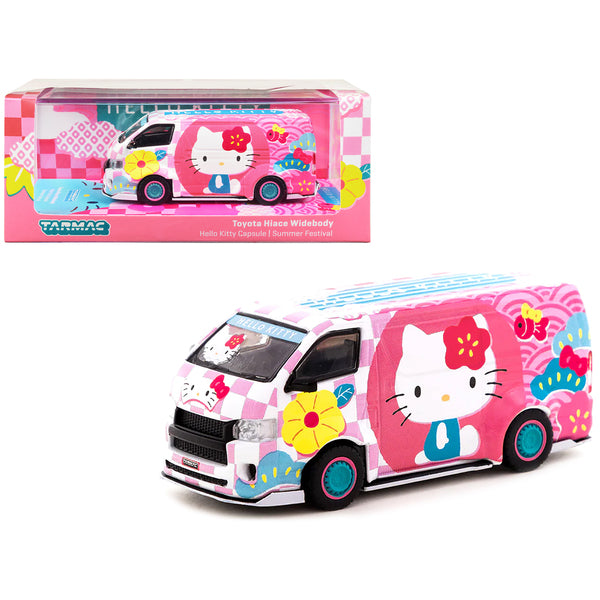 Toyota Hiace Widebody Van RHD (Right Hand Drive) Pink with Graphics "Hello Kitty Capsule Summer Festival" "Collab64" Series 1/64 Diecast Model by Tarmac Works