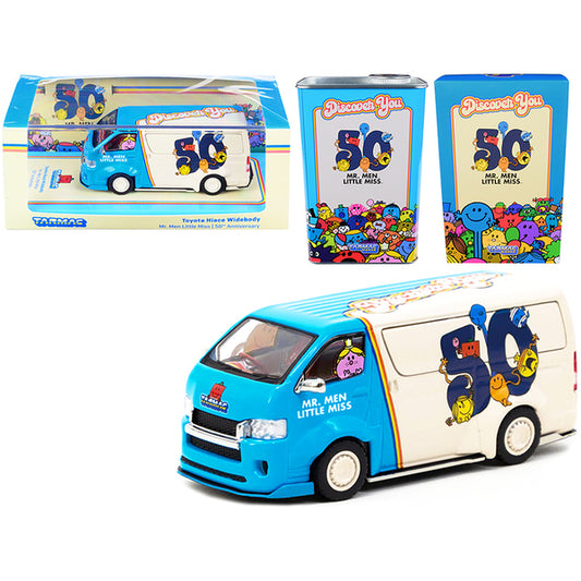 Toyota Hiace Widebody Van "Mr. Men Little Miss 50th Anniversary" (1971-2021) with METAL OIL CAN 1/64 Diecast Model Car by Tarmac Works