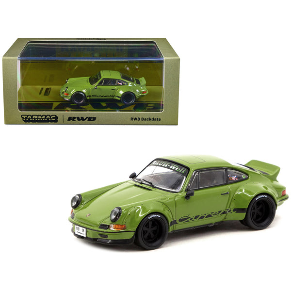 RWB Backdate Olive Green with Black Stripes "RAUH-Welt BEGRIFF" "Hobby64" Series 1/64 Diecast Model Car by Tarmac Works