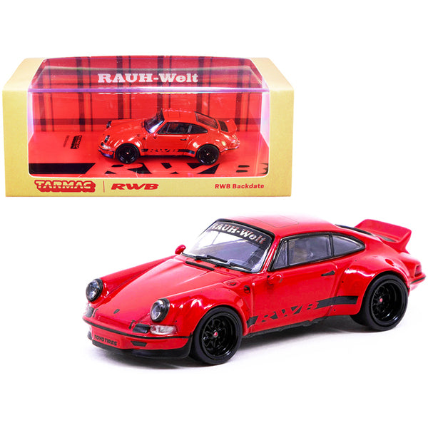 Porsche RWB Backdate Red with Black Stripes 1/64 Diecast Model Car by Tarmac Works