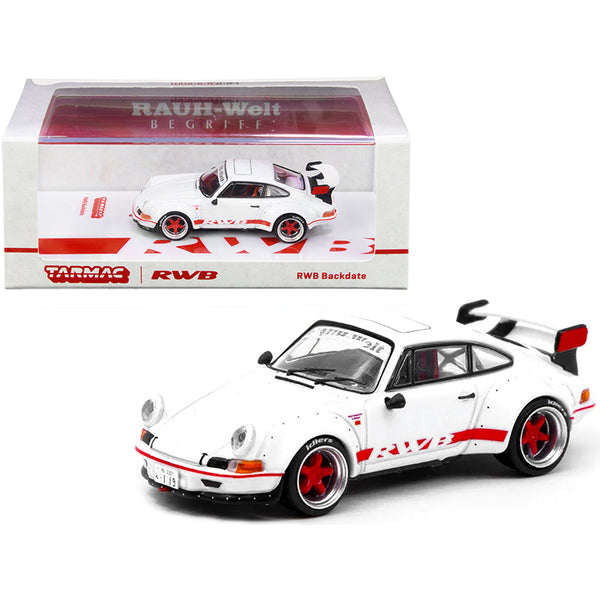 Porsche RWB Backdate White with Red Stripes 1/64 Diecast Model Car by Tarmac Works