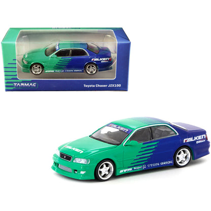 Toyota Chaser JZX100 RHD (Right Hand Drive) Green and Blue "Falken" Livery "Global64" Series 1/64 Diecast Model Car by Tarmac Works