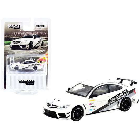 Mercedes Benz C63 AMG Coupe Black Series White Metallic "AMG Driving Experience" 1/64 Diecast Model Car by Tarmac Works