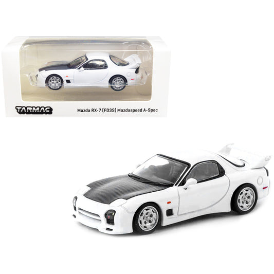 Mazda RX-7 (FD3S) Mazdaspeed A-Spec RHD (Right Hand Drive) Chaste White with Carbon Hood "Global64" Series 1/64 Diecast Model Car by Tarmac Works