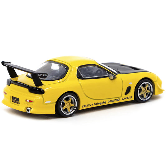 Mazda VERTEX RX-7 FD3S RHD (Right Hand Drive) Yellow Metallic with Black Hood "Global64" Series 1/64 Diecast Model Car by Tarmac Works