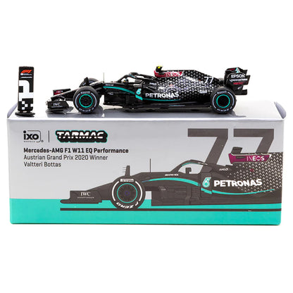 Mercedes-AMG F1 W11 EQ Performance #77 Valtteri Bottas Winner Formula One F1 Austrian GP (2020) with Number Board "Global64" Series 1/64 Diecast Model Car by Tarmac Works