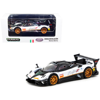 Pagani Zonda Revolucion Bianco Benny White and Black with Graphics "Global64" Series 1/64 Diecast Model Car by Tarmac Works