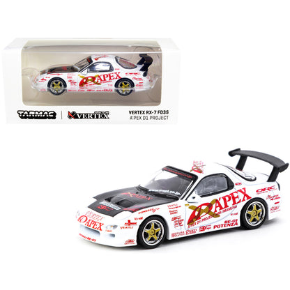 Vertex RX-7 FD3S White with Graphics RHD (Right Hand Drive) "A'Pex D1 Project" "Global64" Series 1/64 Diecast Model Car by Tarmac Works