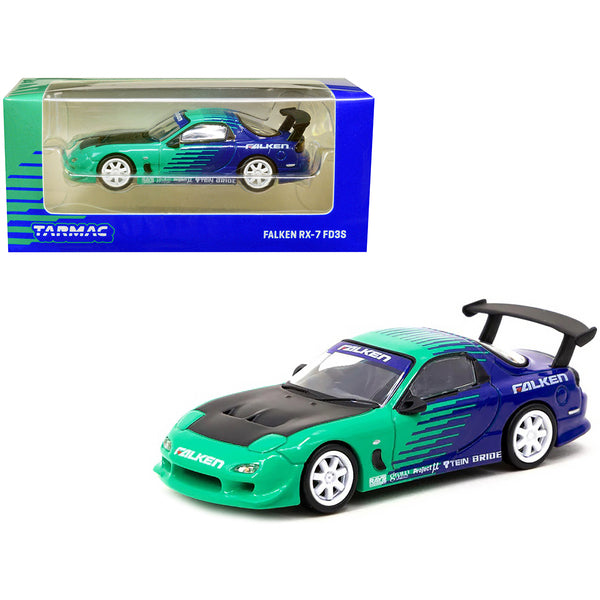 Mazda RX-7 FD3S RHD (Right Hand Drive) Green and Blue "Falken" Livery "Global64" Series 1/64 Diecast Model Car by Tarmac Works