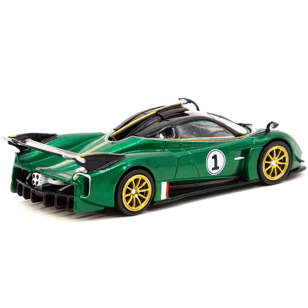 Pagani Huayra R #1 Verde Trifoglio Green Metallic with Black Top and Gold Stripes "Global64" Series 1/64 Diecast Model Car by Tarmac Works