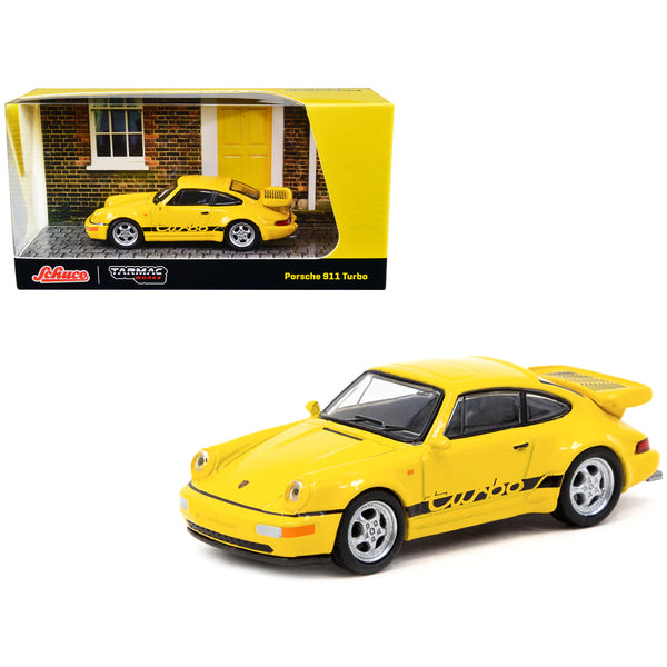 Porsche 911 Turbo Yellow with Black Stripes "Collab64" Series 1/64 Diecast Model Car by Schuco & Tarmac Works