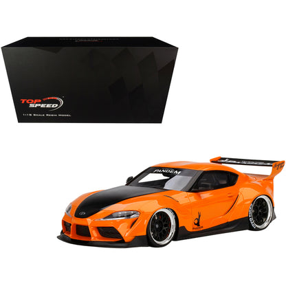 Toyota Pandem GR Supra V1.0 Orange with Black Hood 1/18 Model Car by Top Speed