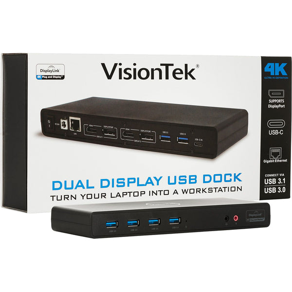 VisionTek VT4000 USB / USB-C Docking Station Dual 4K Displays