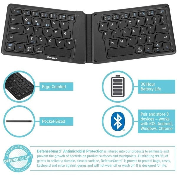 Targus Ergonomic Foldable Bluetooth Antimicrobial Keyboard