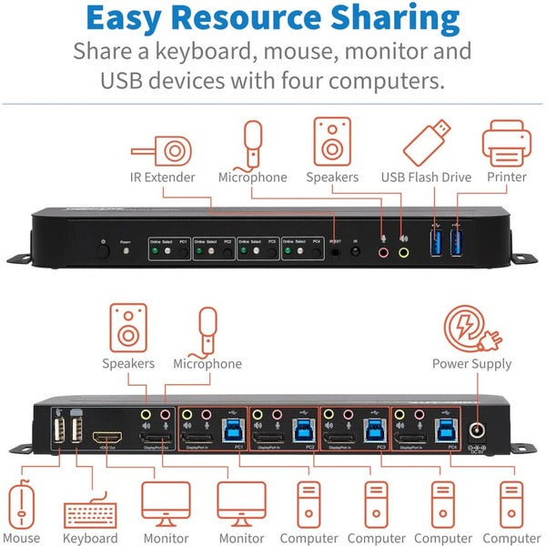 Tripp Lite DisplayPort USB KVM Switch 4-Port 4K 60Hz HDR DP 1.4 USB Sharing