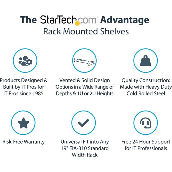 StarTech.com 1U Vented Server Rack Cabinet Shelf - Fixed 10in Deep Cantilever Rackmount Tray for 19" Data/AV/Network Enclosure w/Cage Nuts